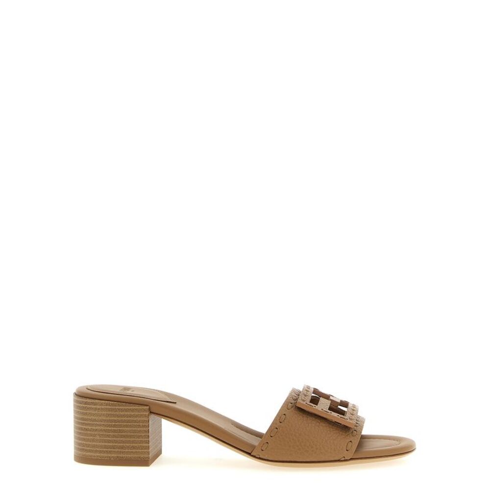 Fendi Beige Calfskin Flat Women's Sandals
